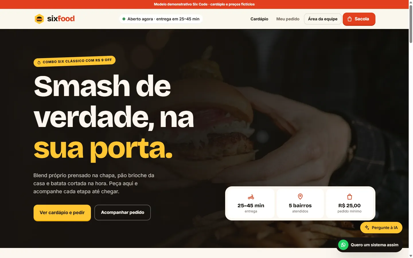 Site do modelo Six Food