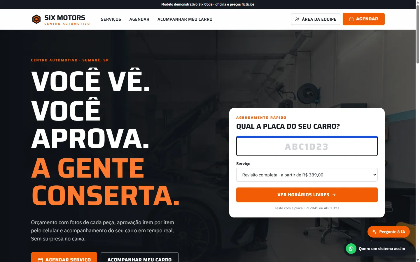 Site do modelo Six Motors